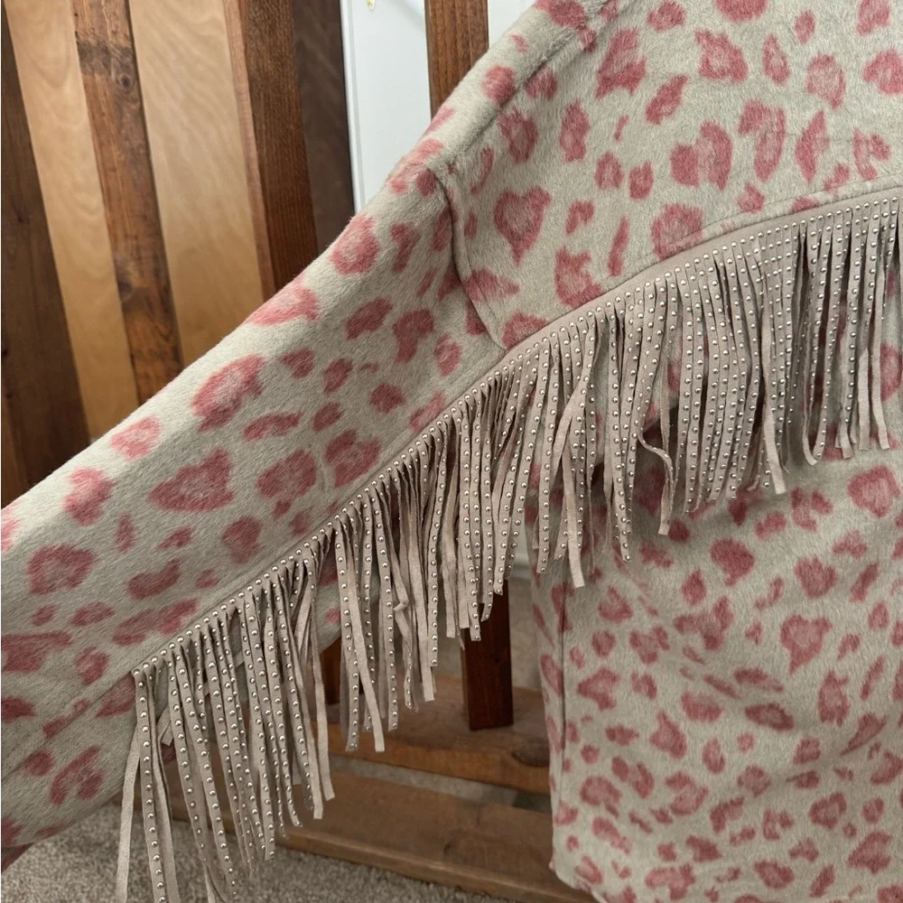 BlueB Fringe Leopard Print Shacket - Picture 3 of 4